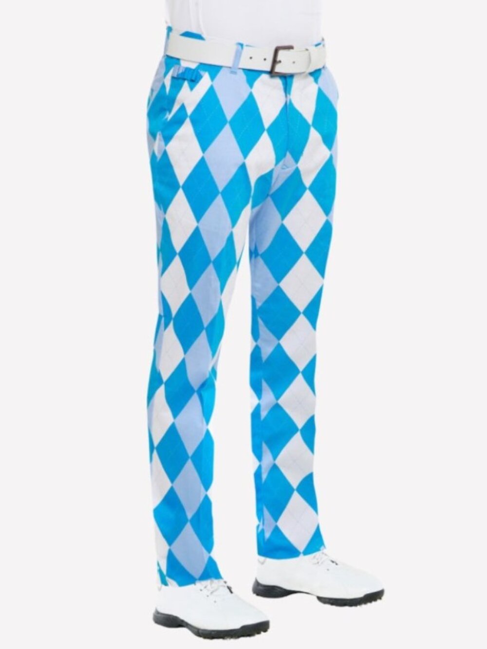 Royal & Awesome Argyle Golf Pants 34 x 32 Blue White Diamond Old Tom's Trews